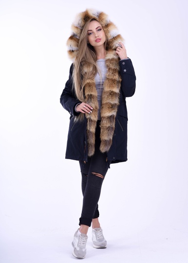 фотогорафія Парка з хутром лисицы | темно синього кольору, 80 см в онлайн крамниці хутряного одягу https://furstore.shop