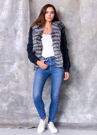photographic Blue women's parka with silver fox fur in the women's fur clothing store https://furstore.shop