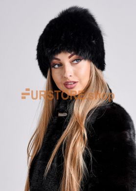 фотогорафія Черная женская шапка с меховым хохолком из чернобурки в онлайн крамниці хутряного одягу https://furstore.shop
