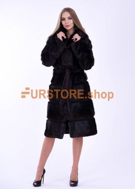 photographic Long brown fur coat with a nutria cross-section, 110 cm in the women's fur clothing store https://furstore.shop