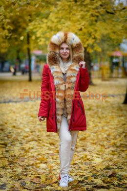 photographic Women`s parka with red fox fur in the women's fur clothing store https://furstore.shop
