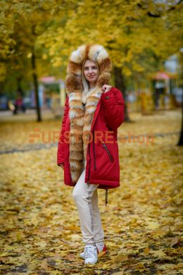 photographic Women`s parka with red fox fur in the women's fur clothing store https://furstore.shop