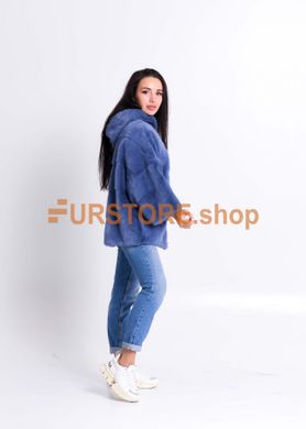 photographic Denim Mink Coat with a fur hood in the women's fur clothing store https://furstore.shop