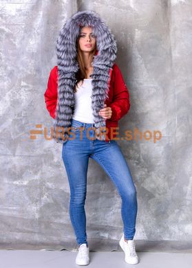 photographic Short parka with an elastic band with silver fox fur in the women's fur clothing store https://furstore.shop