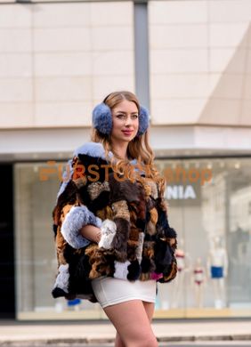 photographic Bright fur coat from pieces of rabbit fur in the women's fur clothing store https://furstore.shop