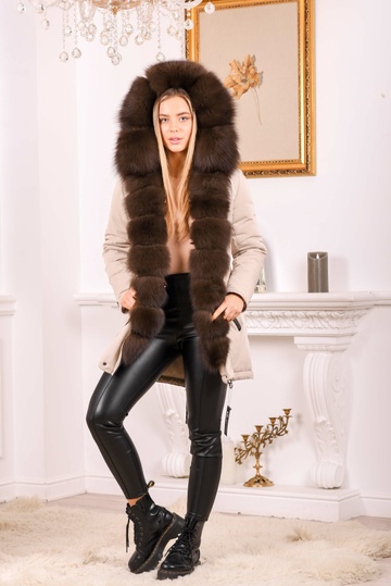 photographic Sand parka with natural polar fox fur in the women's fur clothing store https://furstore.shop
