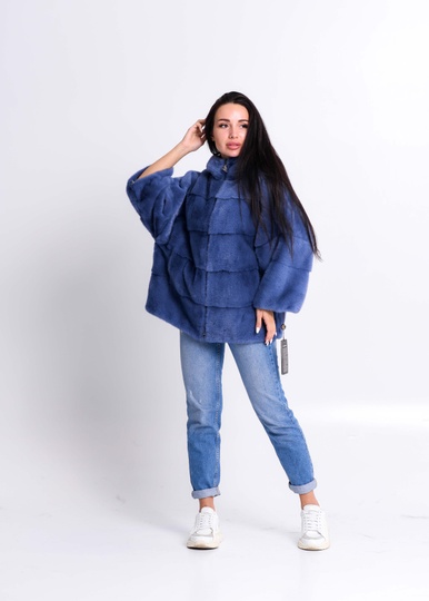 photographic Denim Mink Coat with a fur hood in the women's fur clothing store https://furstore.shop