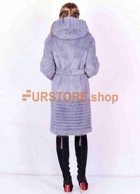 фотогорафия Серо-голубая шуба из натурального меха стриженой нутрии в магазине женской меховой одежды https://furstore.shop
