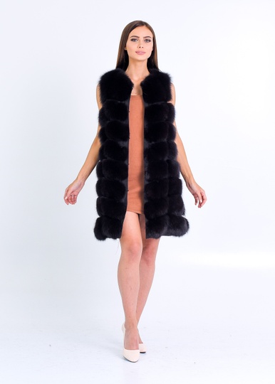 photographic Dark brown long polar fox vest in the women's fur clothing store https://furstore.shop