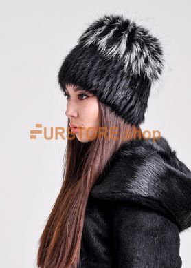 фотогорафия Женская зимняя шапка из натурального меха чернобурки и нутрии в магазине женской меховой одежды https://furstore.shop