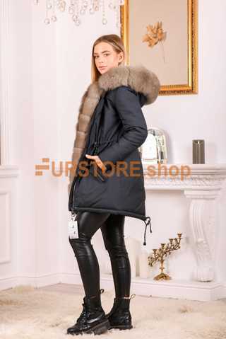 Winter blue parka with natural polar fox fur FURSTORE.SHOP online web store of women s fur clothes from Ukraine