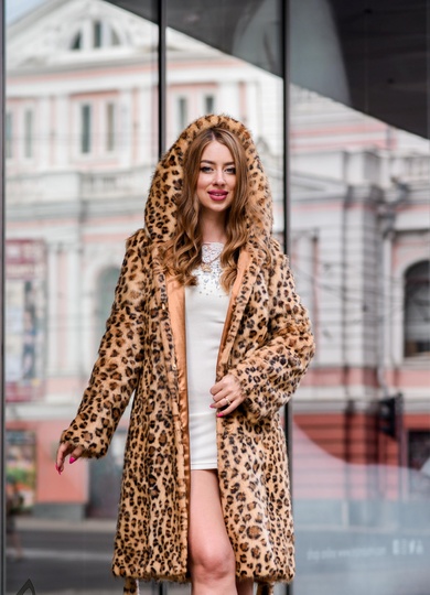 photographic Leopard fur coat made from natural sheared fur in the women's fur clothing store https://furstore.shop