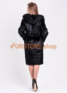 фотогорафия Зимняя женская шуба из меха нутрии черного цвета в магазине женской меховой одежды https://furstore.shop