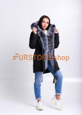 photographic Black parka with fur of silver polar fox in the women's fur clothing store https://furstore.shop
