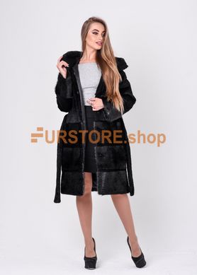 photographic Women's fur coat from natural plush fur of black nutria in the women's fur clothing store https://furstore.shop