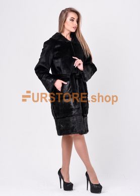 photographic Women's fur coat from natural plush fur of black nutria in the women's fur clothing store https://furstore.shop