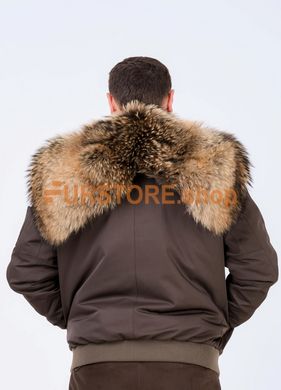 photographic Men's short parka bomber jacket with raccoon fur in the women's fur clothing store https://furstore.shop