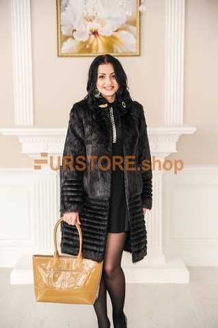 Order Long fur coat of brown color from 