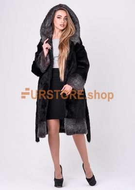 photographic Women's winter coat with silver cuffs made of natural nutria fur in the women's fur clothing store https://furstore.shop