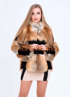 photographic Stylish fur coat made of fox and mouton nutria fur in the women's fur clothing store https://furstore.shop