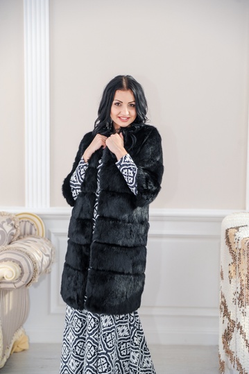 photographic Black Rabbit Fur Cardigan, Three Quarter Sleeve in the women's fur clothing store https://furstore.shop
