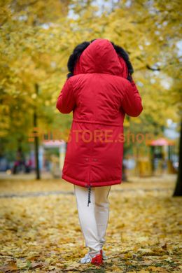 photographic Red fur parka with dark fox in the women's fur clothing store https://furstore.shop