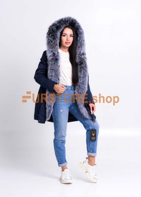 фотогорафия Синяя парка с мехом серебристого песца в магазине женской меховой одежды https://furstore.shop