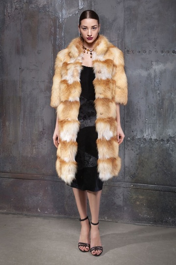 photographic Long fur coat from Ukrainian bleached fox fur in the women's fur clothing store https://furstore.shop