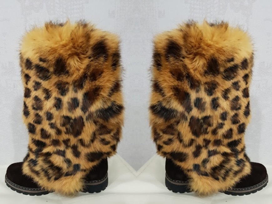 Leopard women's high boots, natural fur