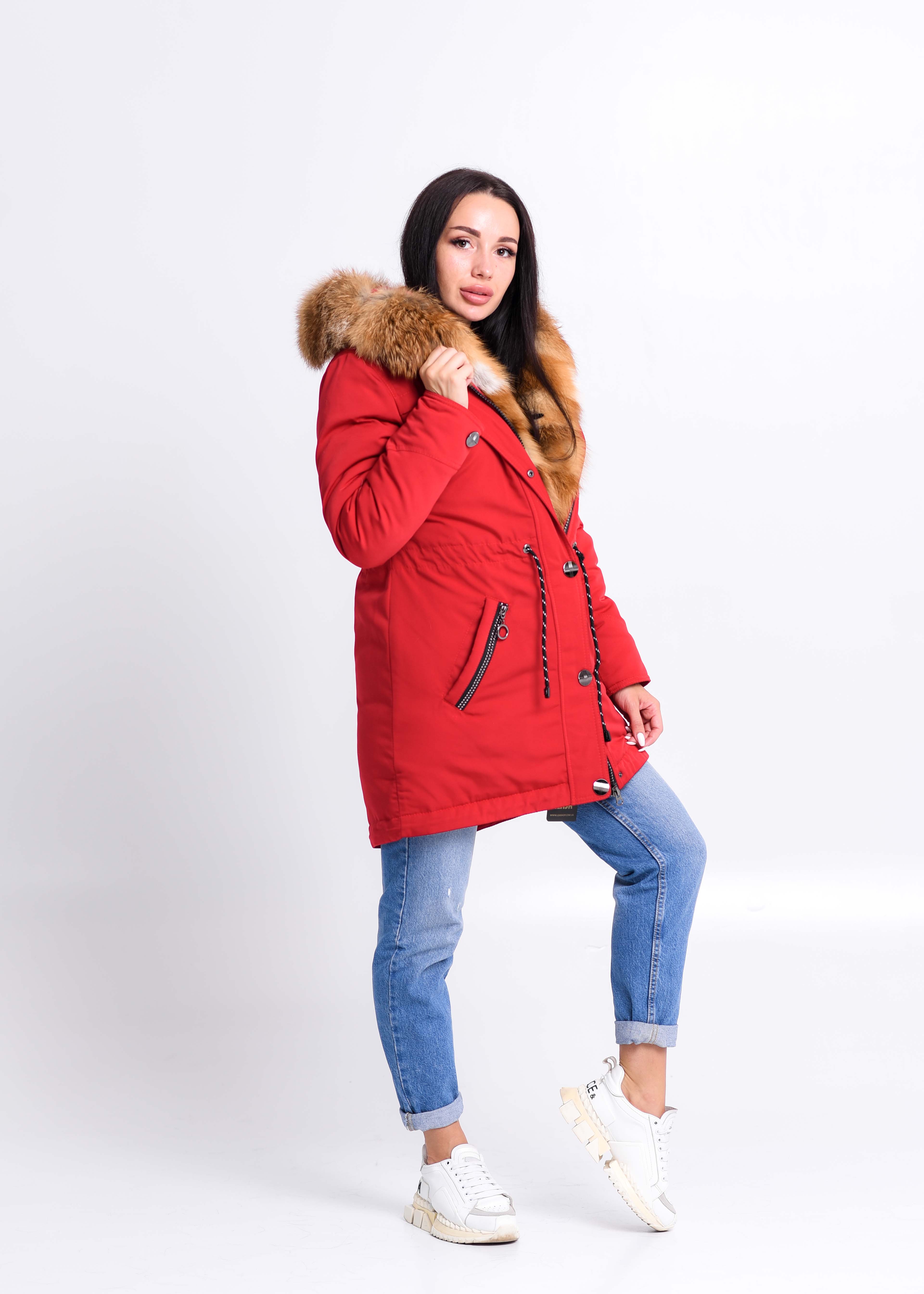 Red parka with fur of Ukrainian red fox
