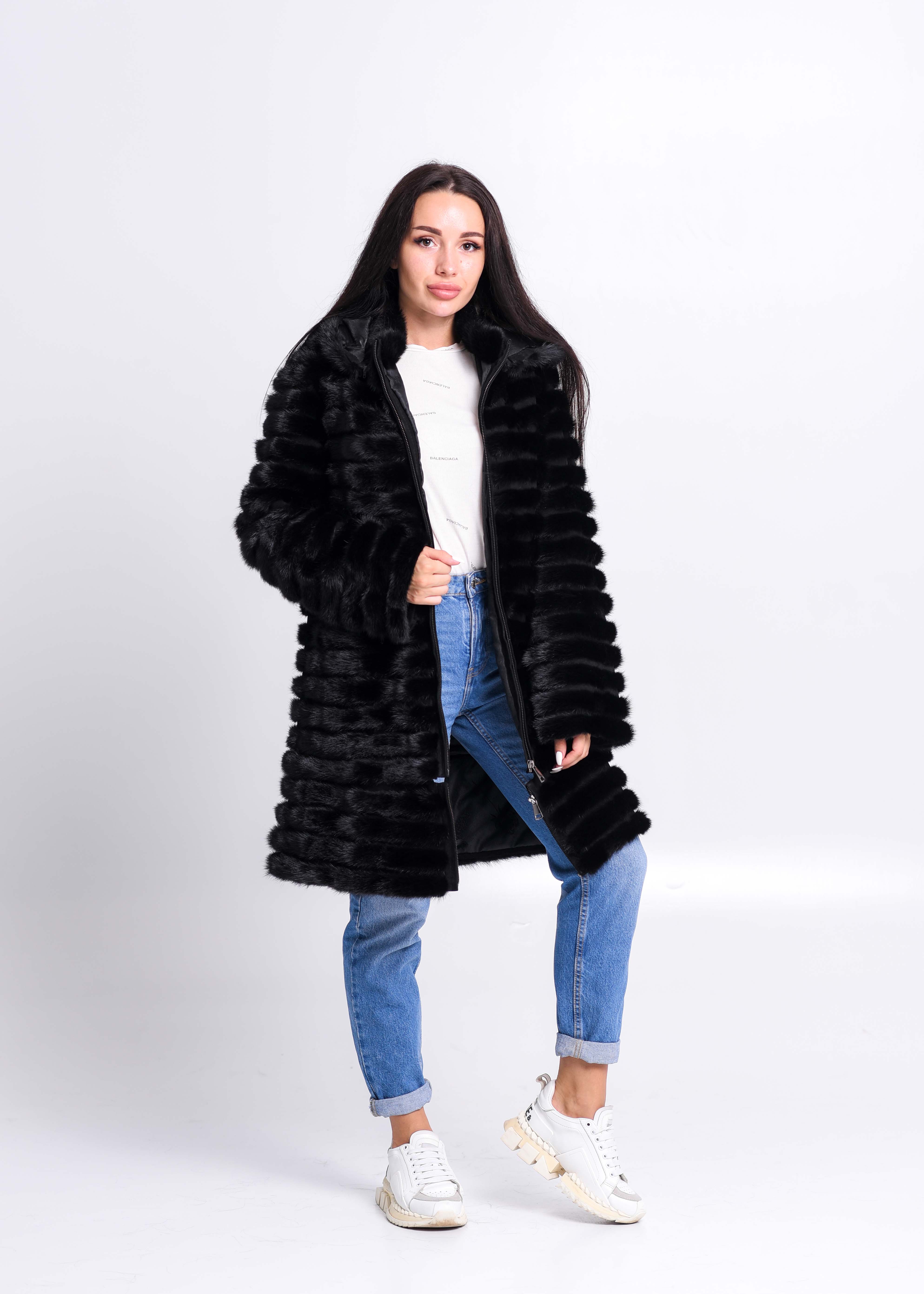Women's fur coat from mink tails, transformer