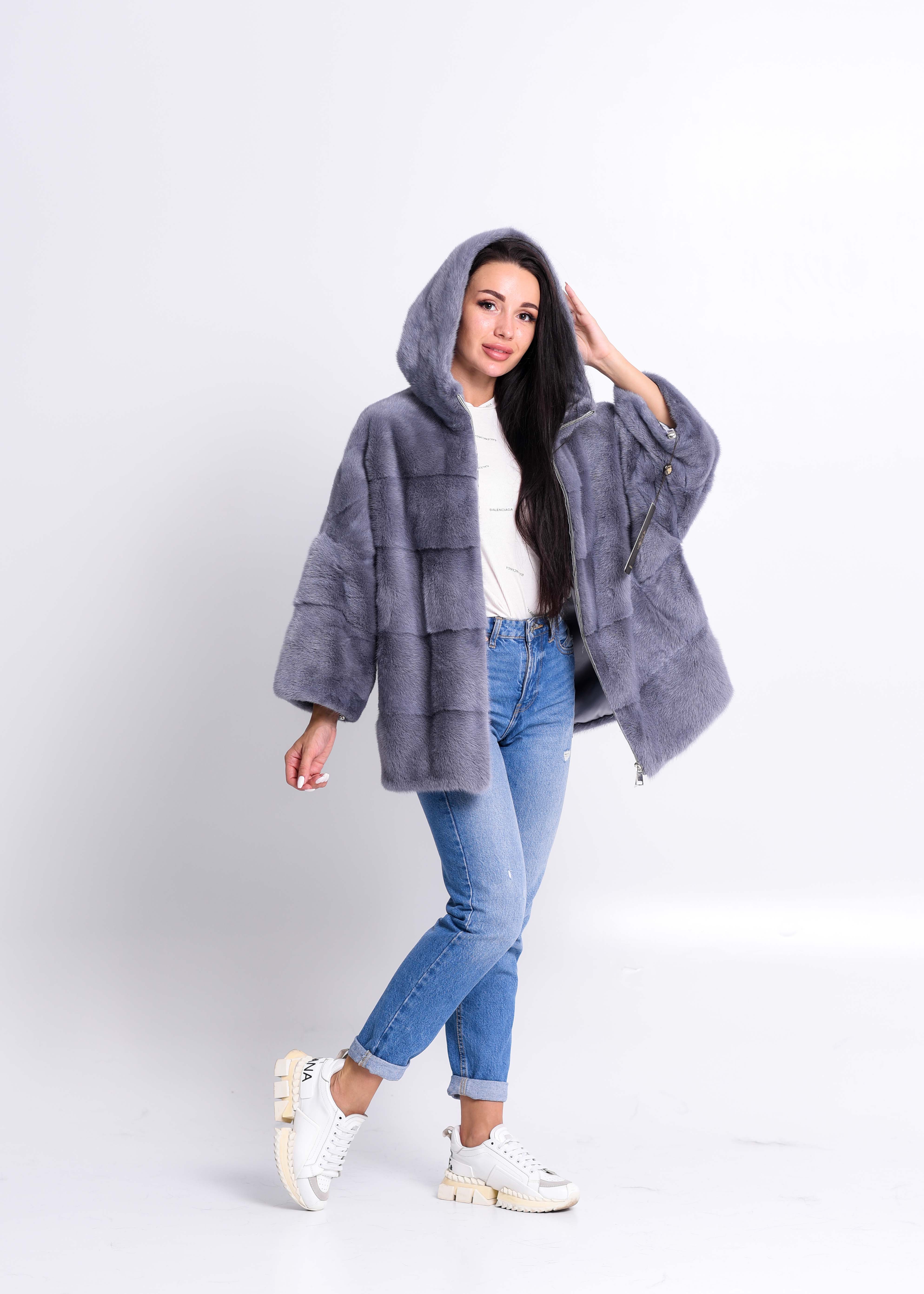 Mink coat with a fur hood