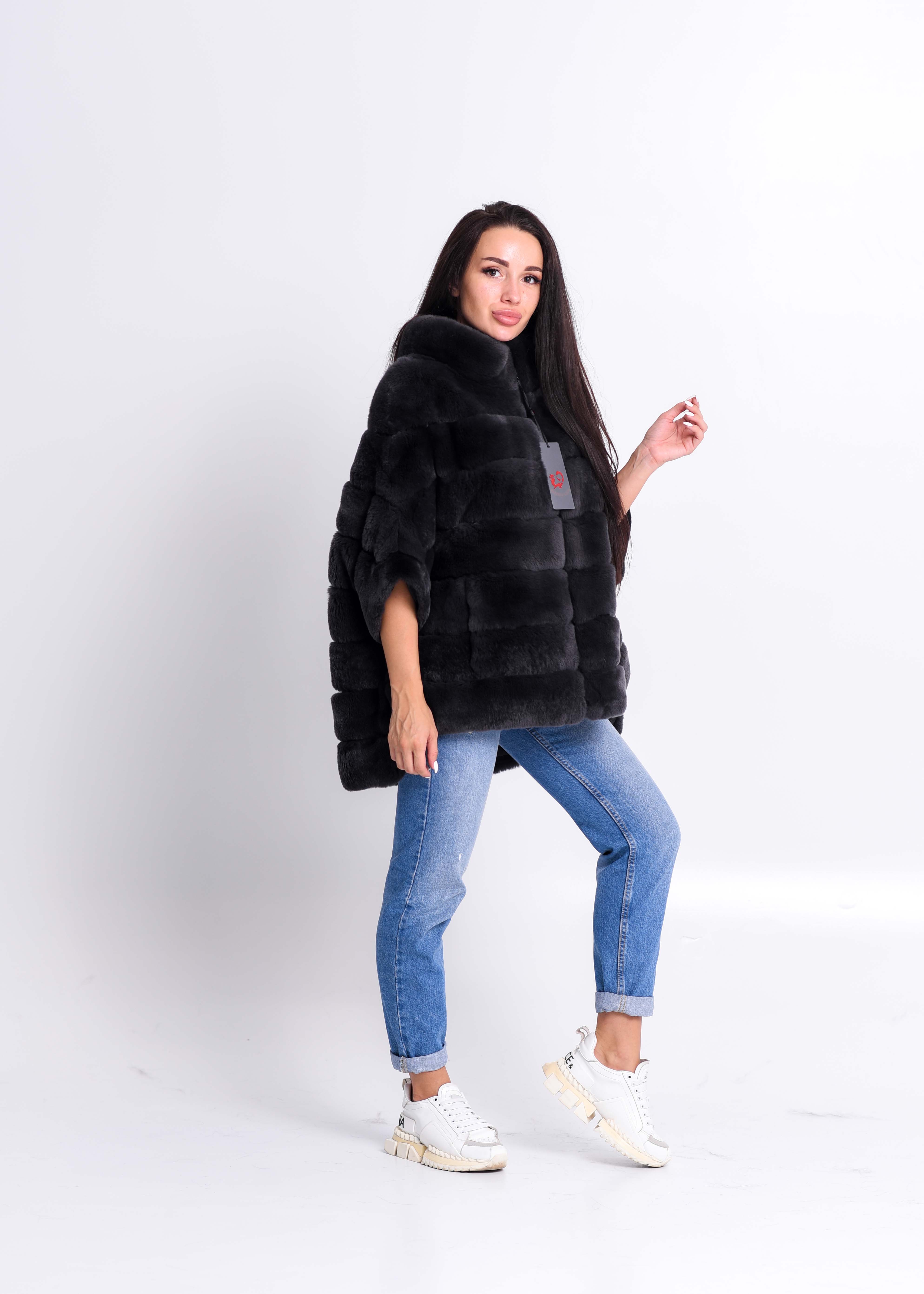Women`s fur coat from rex rabbit