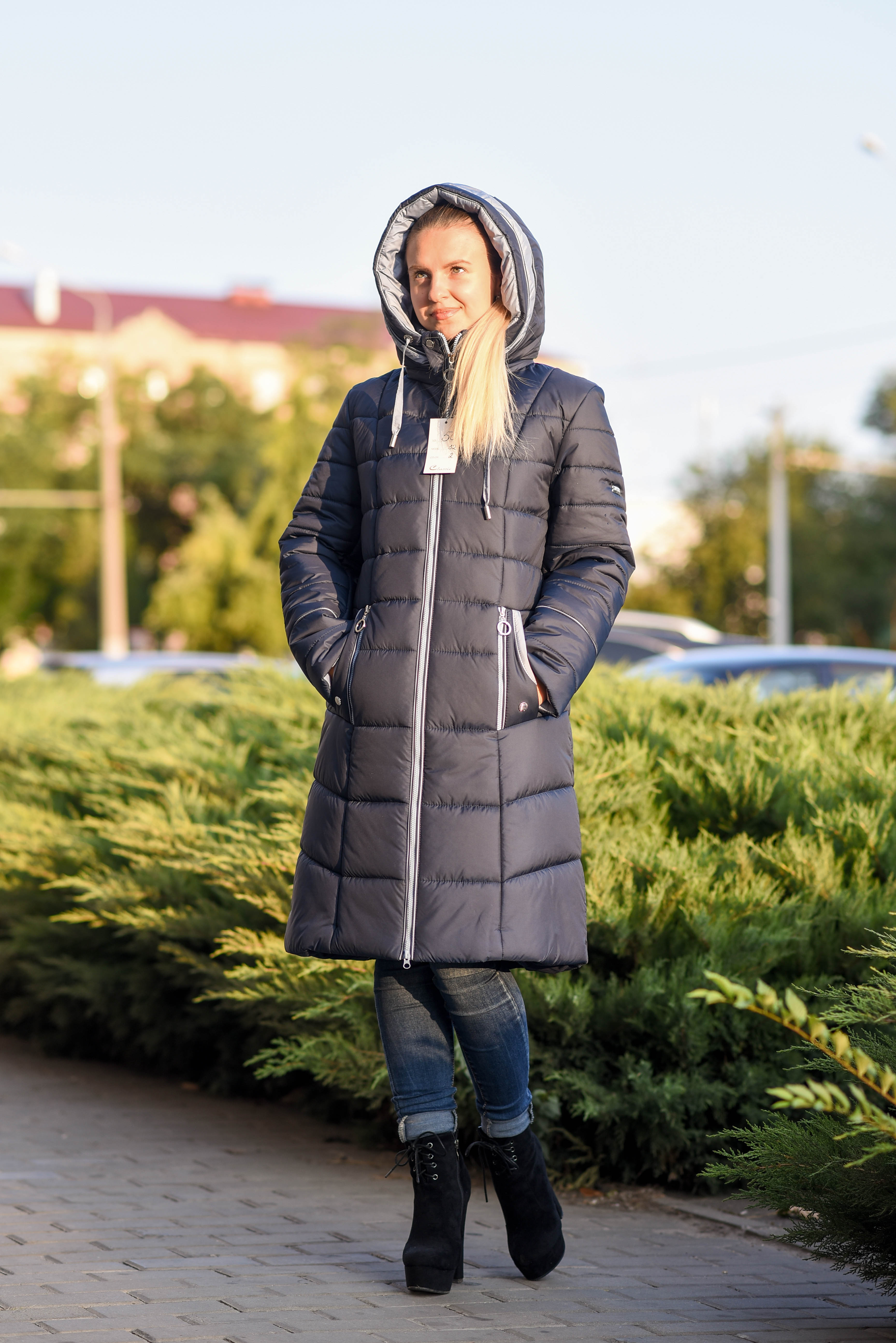 Warm women`s down jacket for euro winter