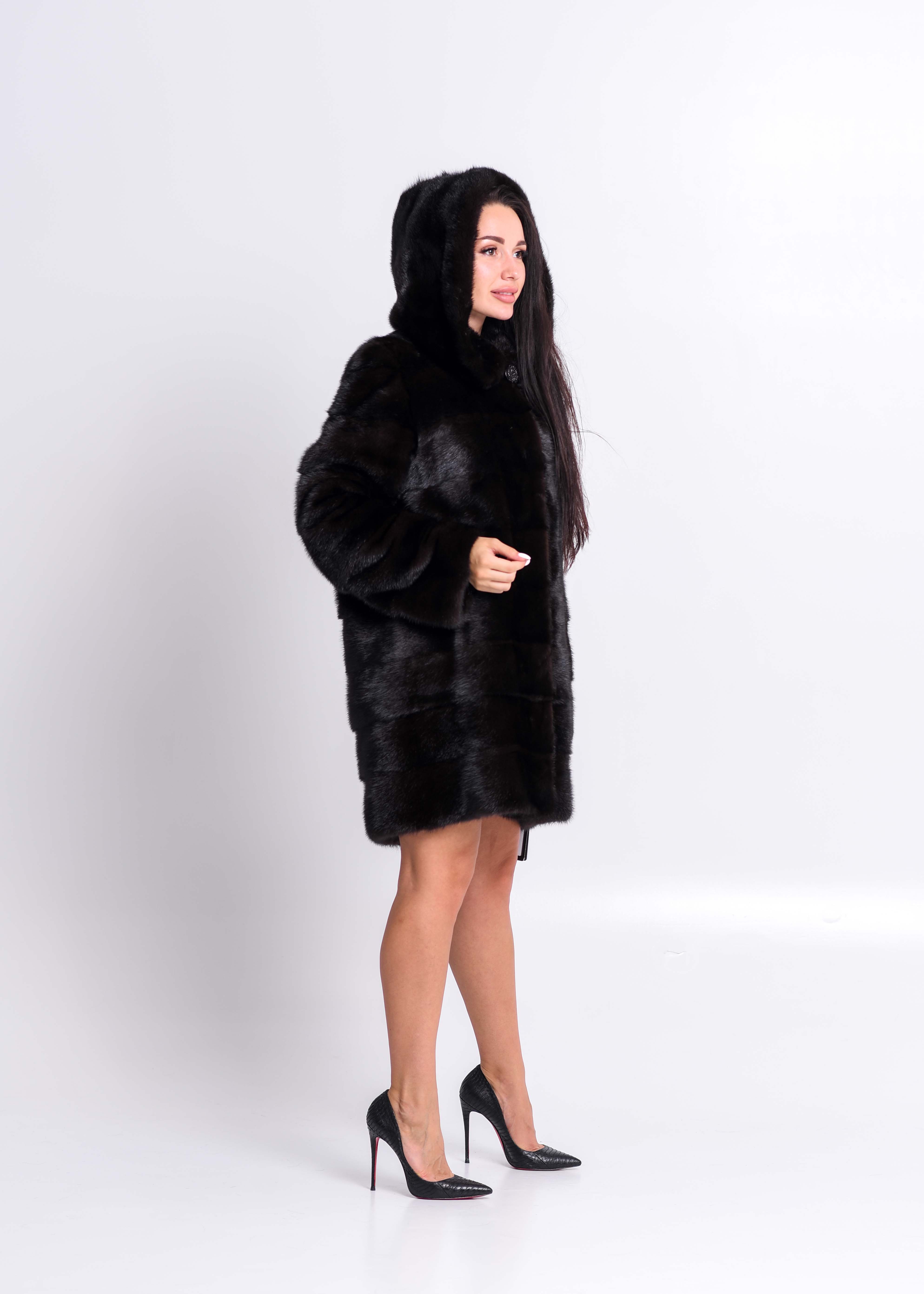 Mink coat with a hood, royal fur