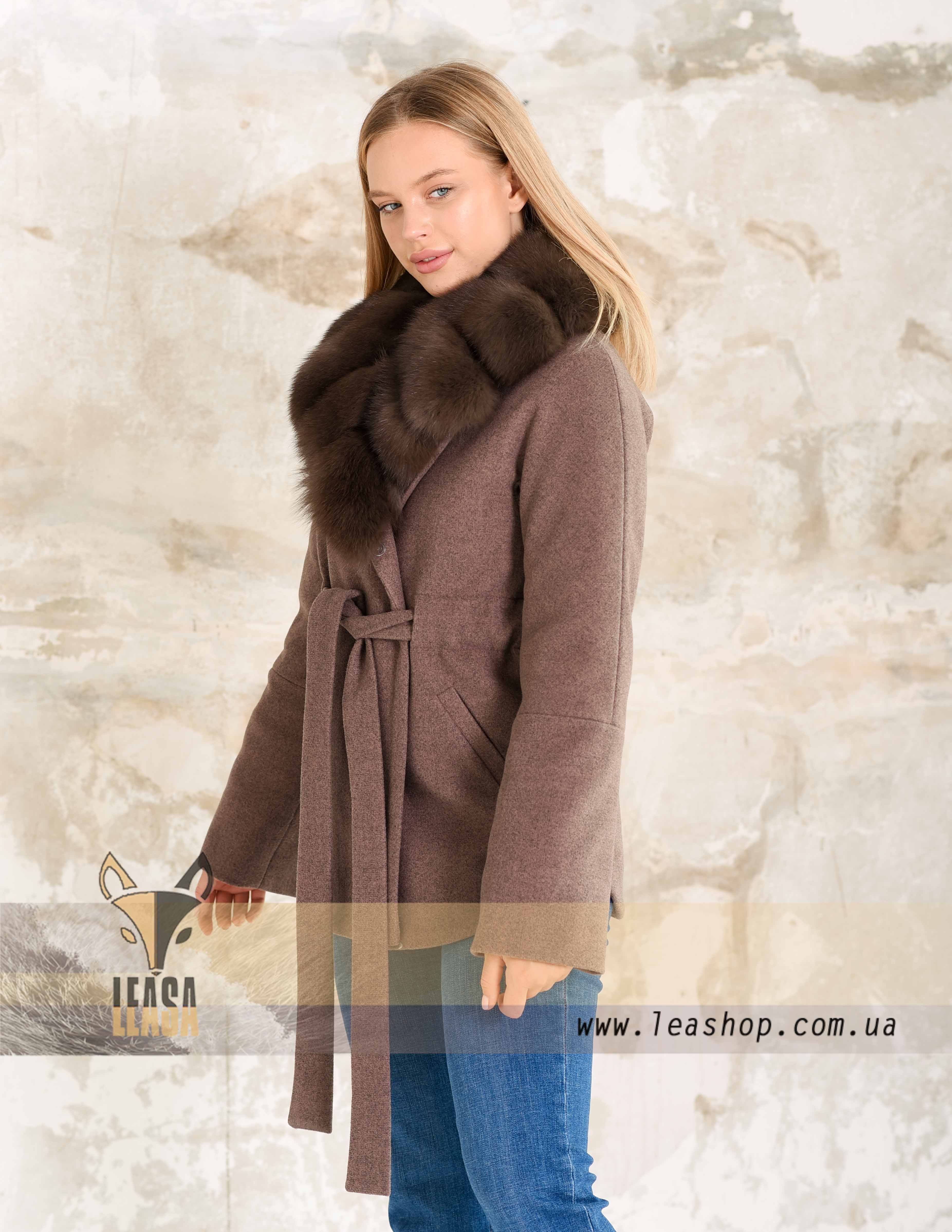 Brown wool jacket with polar fox collar